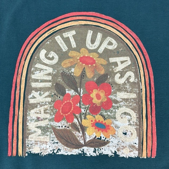 Natural Life Teal Making It Up As I go Sweatshirt Small Floral Graphic Oversized - Picture 6 of 12